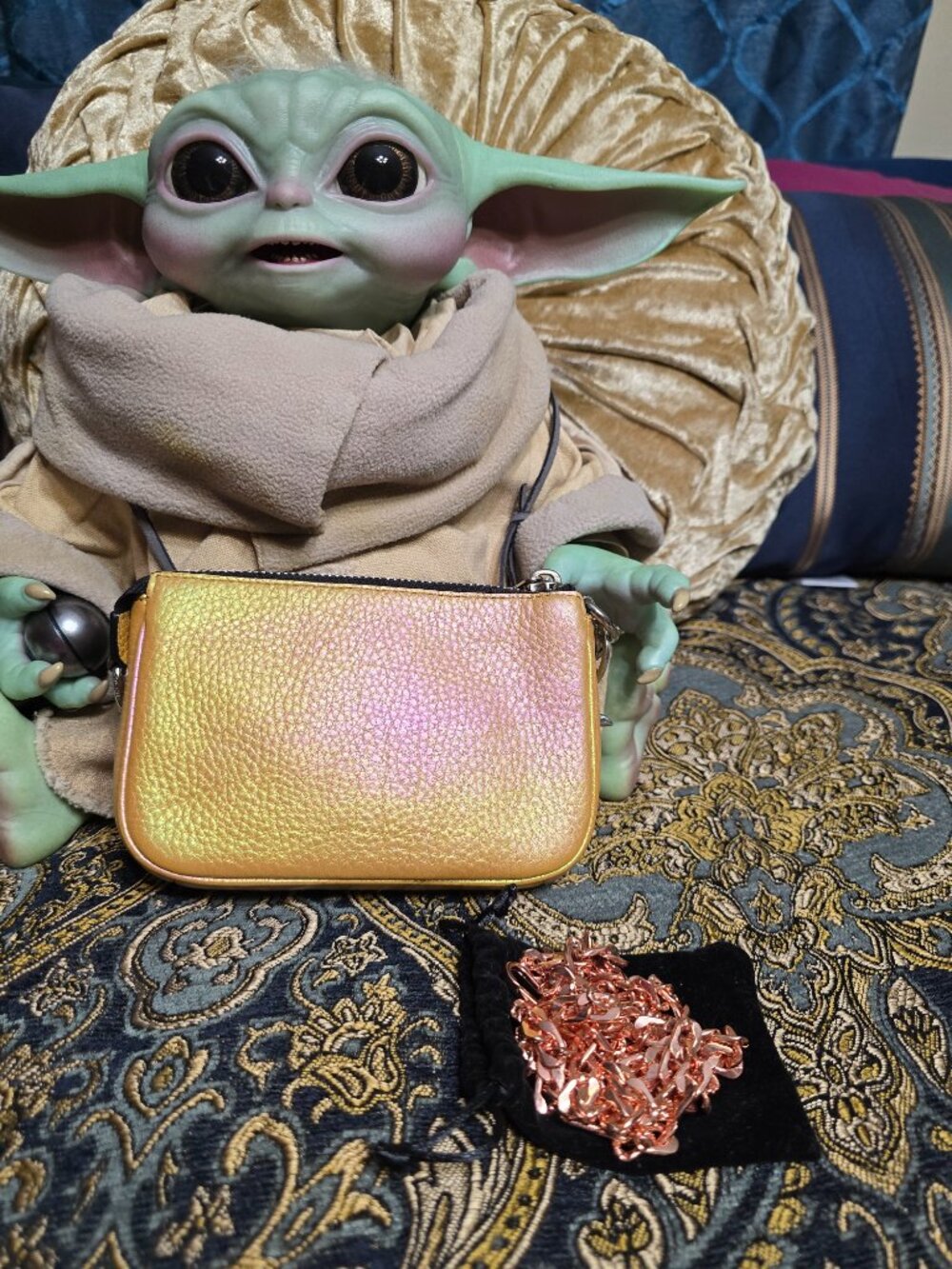 Coach Nolita 15 65199 Gold/Pink Iridescent Hologram Oil Slick Leather Wristlet - Picture 5 of 13